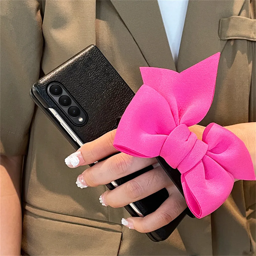 

Luxury Fashion Knit Bow Wristband Bracket Portable Phone Case For Samsung Galaxy Z Fold 7 6 5 4 3 2 5G Shockproof Leather Cover