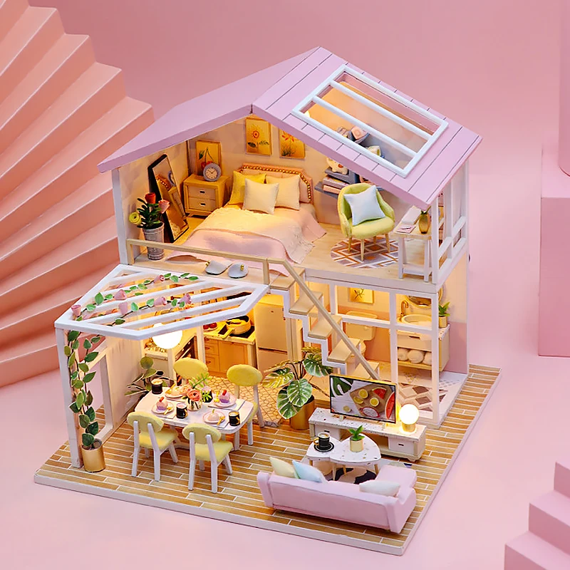 DIY Mini Dollhouse Wooden Small House 3D Puzzle Assemble Building Model Home Bedroom Decoration With Furniture Doll House Gifts