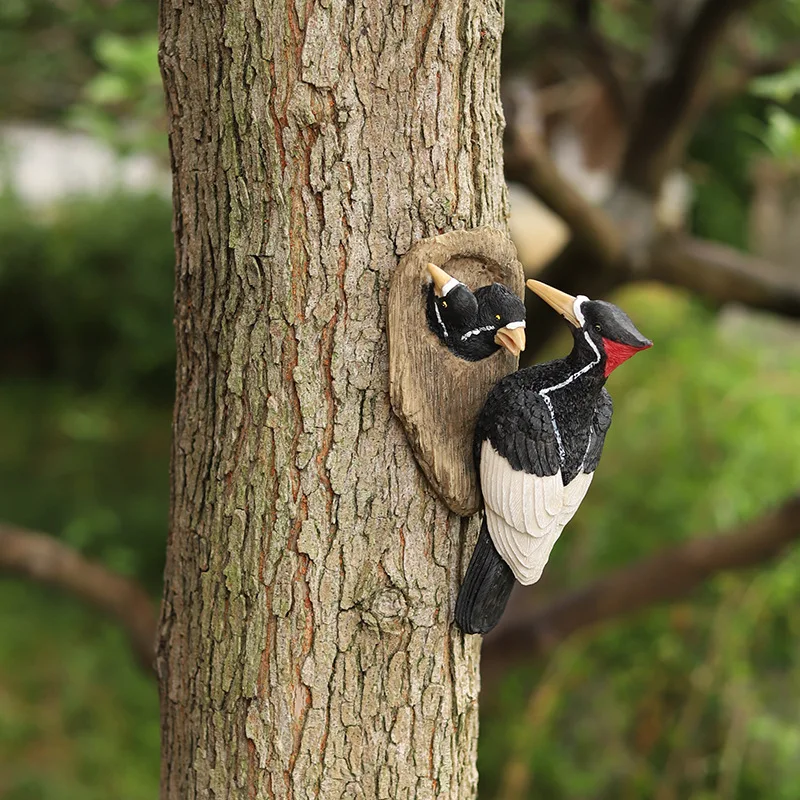 Resin Woodpecker Figurine, Handcrafted Garden Art, Durable Hanging Ornament for Patio, Lawn, Porch