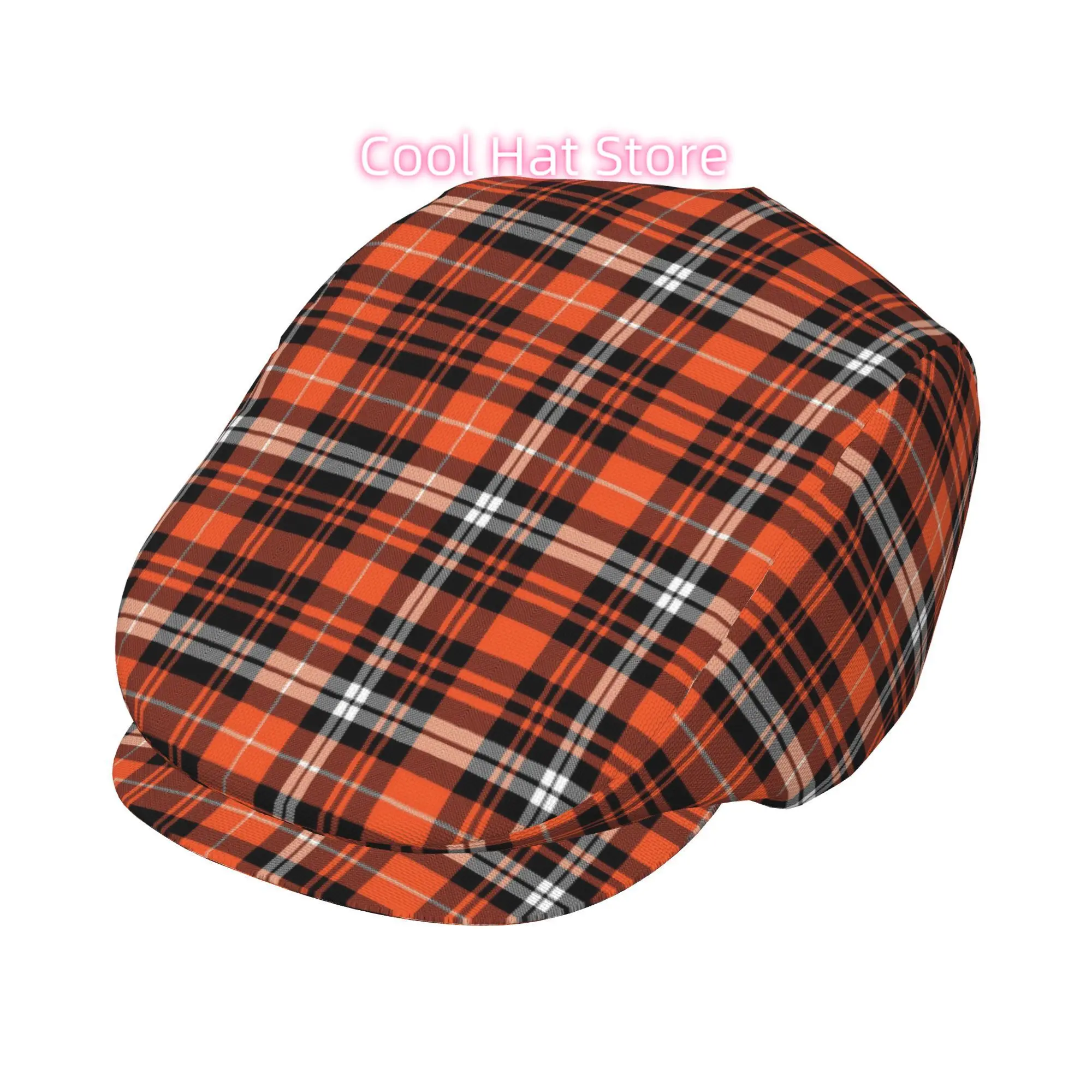 Orange Black Clash Checkered Pattern Men Beret Hat Polyester Adjustable Newsboy Hats Cabbie Gatsby Cap Driving Flat Caps Women C