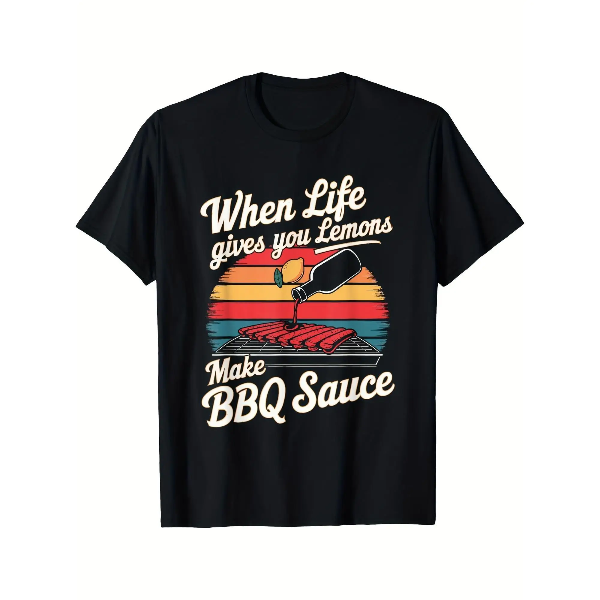 

Women's Retro Sauce Graphic Tees When Life Gives You Lemons Make BBQ Sauce Pattern Tops Short Sleeve Shirts