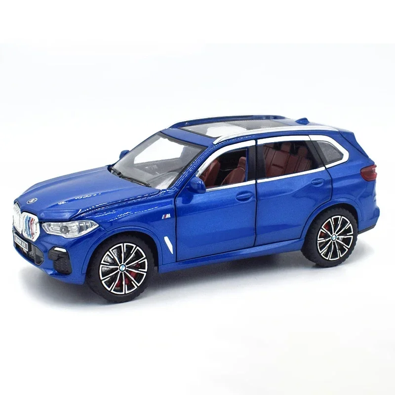 Modèle de voiture en alliage moulé sous pression et véhicules jouets, son et lumière, dos côtelé, cadeaux de jouets, BMW X5 SUV, 1:24