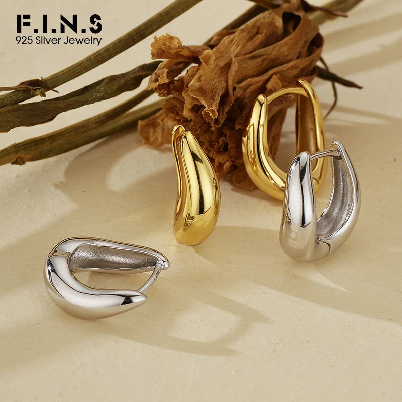F.I.N.S الحد الأدنى S925 فضة صغيرة هوب أقراط موجة هندسية مكدسة مثقوب الأذن أبازيم هيبوالرجينيك غرامة جوهرة