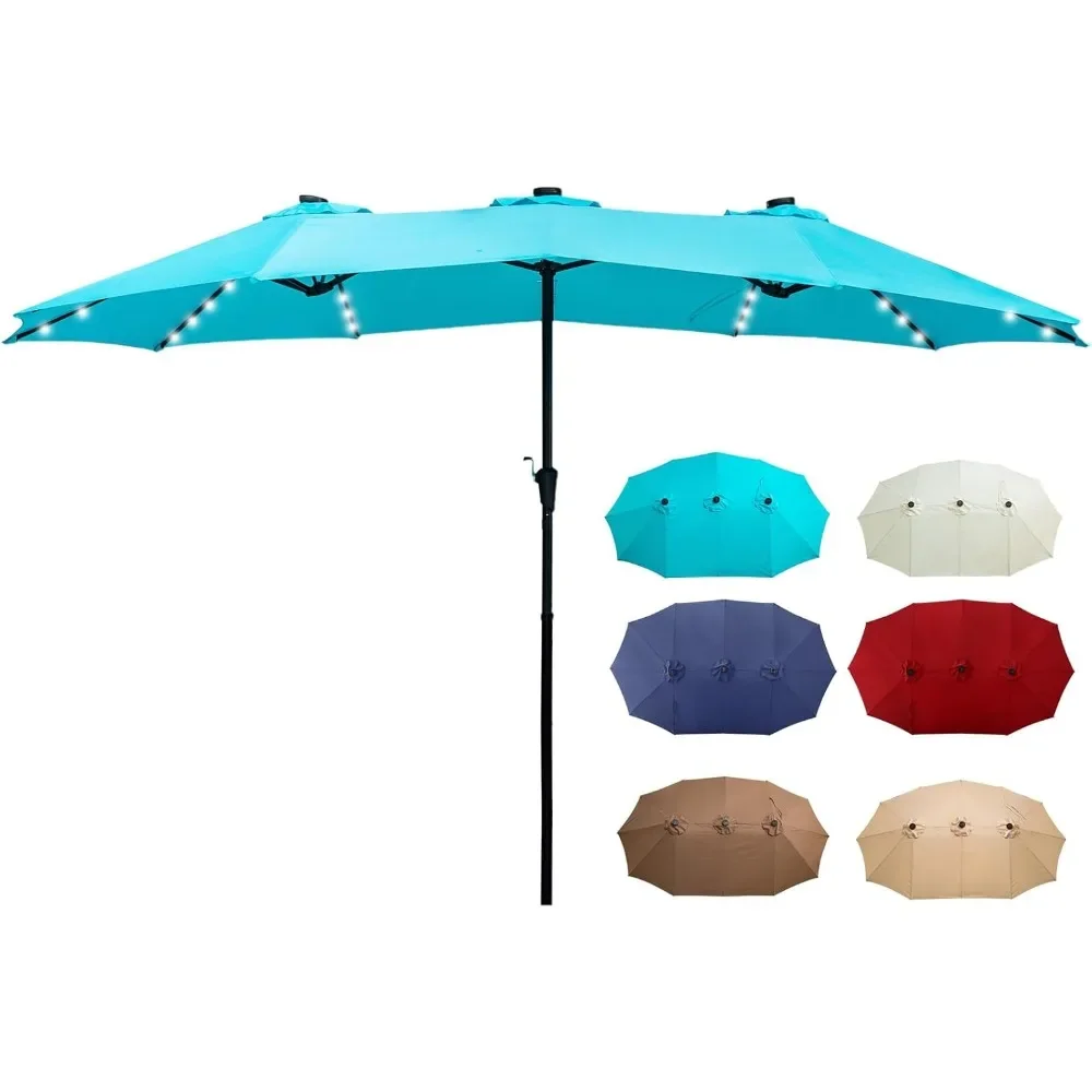 

Retangle Patio Umbrella Patio Solar Led Lighted Umbrella,15ft Double-Sided Outdoor Umbrella 48 LED Lights & Crank for Garden