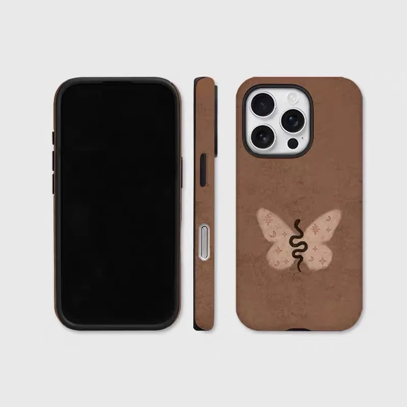 

Ins Coffee Colored Art Butterfly Snake Case for IPHONE 16 15PRO MAX 14 13 PRO 13 12 11 XR Case Acrylic Hard Mobile Phone Cases
