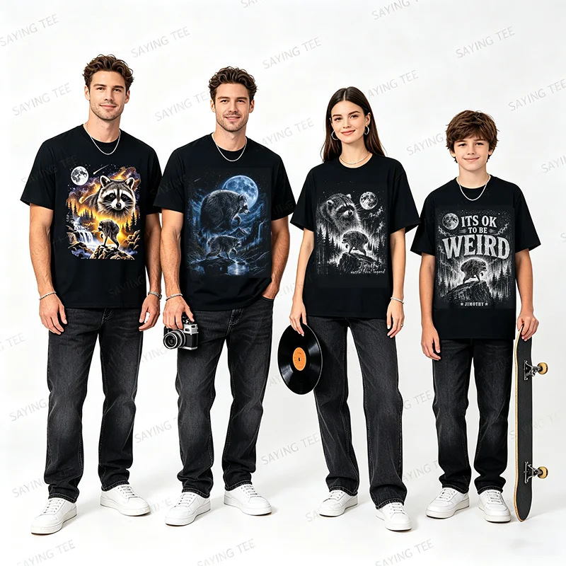 Jimothy Raccoon Moonlit Lustiges Jimothy Outfit aus Seattle Trendiges T-Shirt Y2k Retro Raccoon Howling At The Moon Graphic Outfit – Detail 4