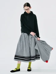 imakokoni 2024 spring new pure cotton black and white plaid culottes women's loose casual pants 244573