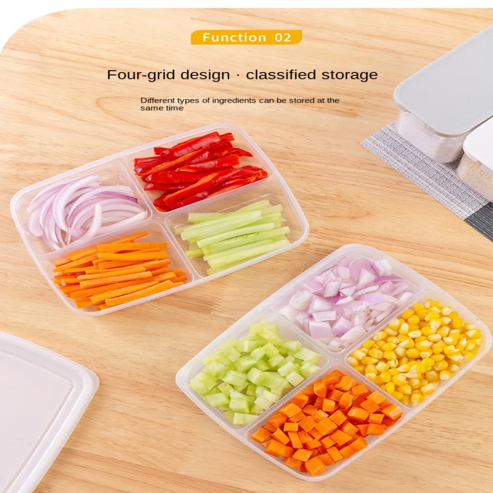 4/5/6Grids Food Preparation Storage Box Compartment Refrigerator Freezer Organizers Sub-Packed Meat Onion Ginger Dishes Crisper