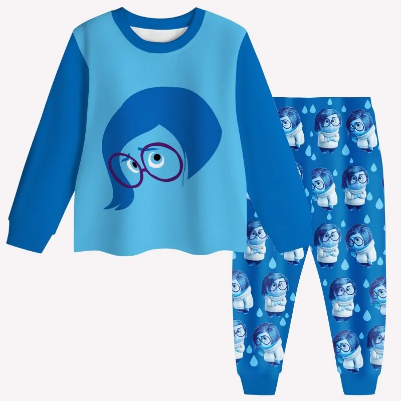 Disney Cartoon Inside Out 2 Pajama Long Sleeve Pants Suit Anime Sadness Casual Outfits Sleepwear for Children Birthday Gifts