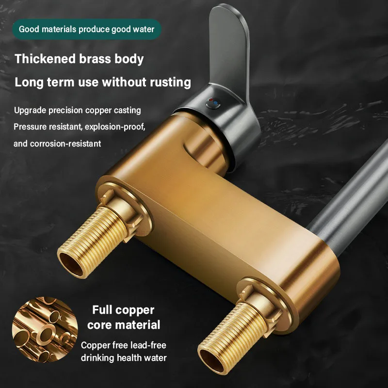 Copper washbasin faucet with dual holes for hot and cold use, washroom washbasin basin, countertop faucet with dual pipes
