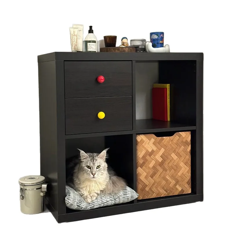 

Средневековый черный книжный шкаф-тумба для гостиной с выдвижными ящиками