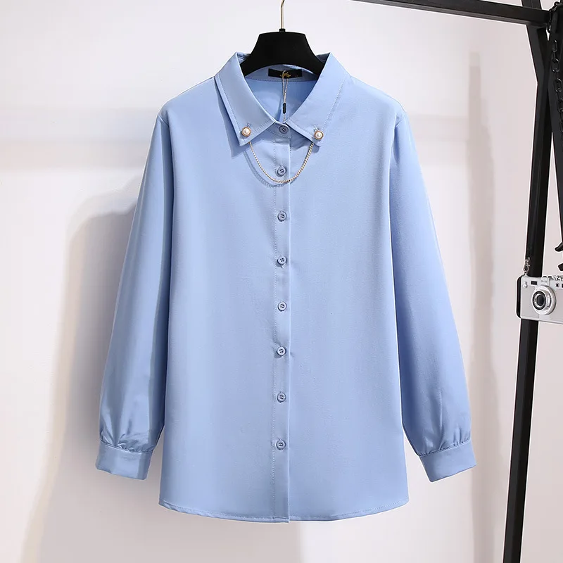 High quality winter autumn women large size big dress shirt long sleeve 5XL 6XL 7XL 8XL 9xl formal office shirts Business blue