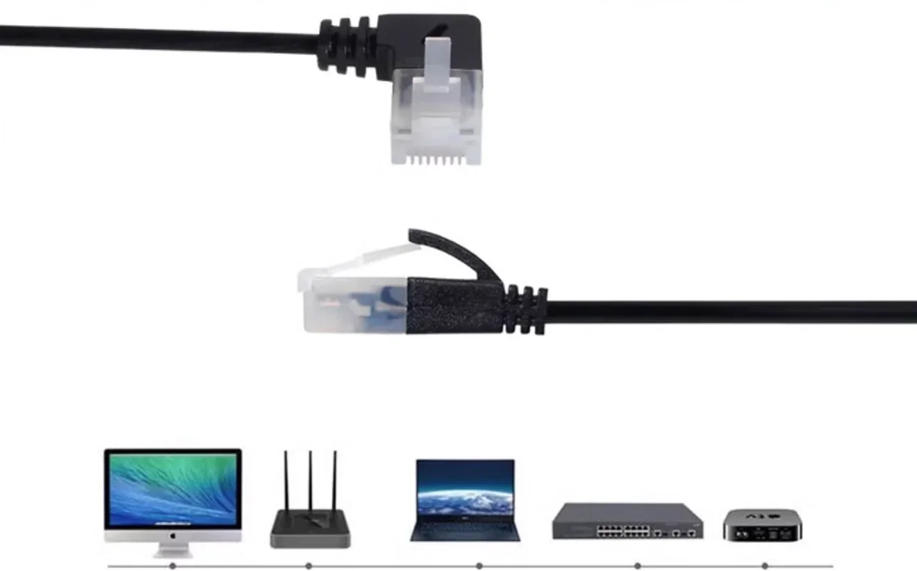 90 Degree Superfine Ultra Slim Cat6 Ethernet  RJ45 Right Left Up Down  Angle UTP Network Patch Cord Cat6a Lan 0.25m-3m Cable