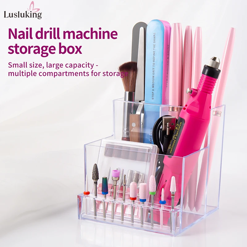 Translucent Nail Drill Machine Organizer Nail Products Supplies Organizer Nail Bits 3 Row Acrylic Storage Nail Tools Show Shelf