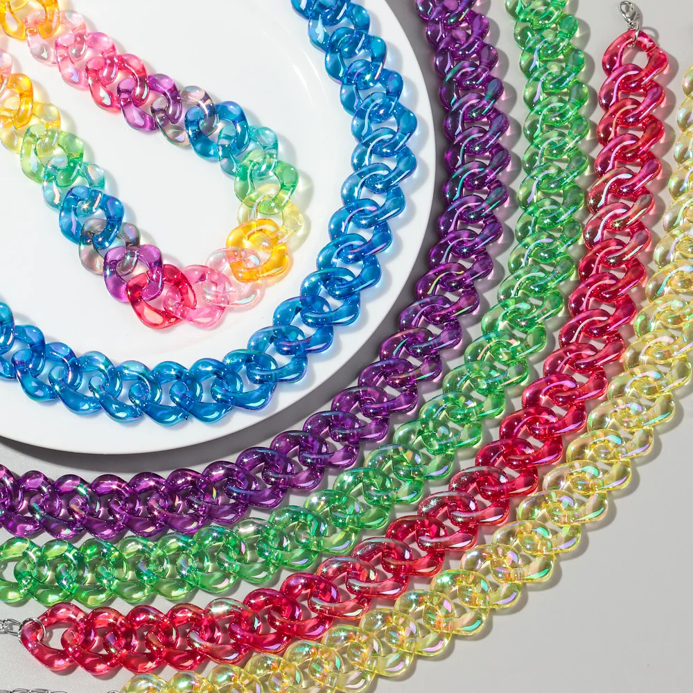 4 teile/satz Schillernde Acryl Kette Halskette für Frauen Neue Transparente Quadratische Link Aussage Ohrringe Armband Halsband Schmuck Sets – Detail 9