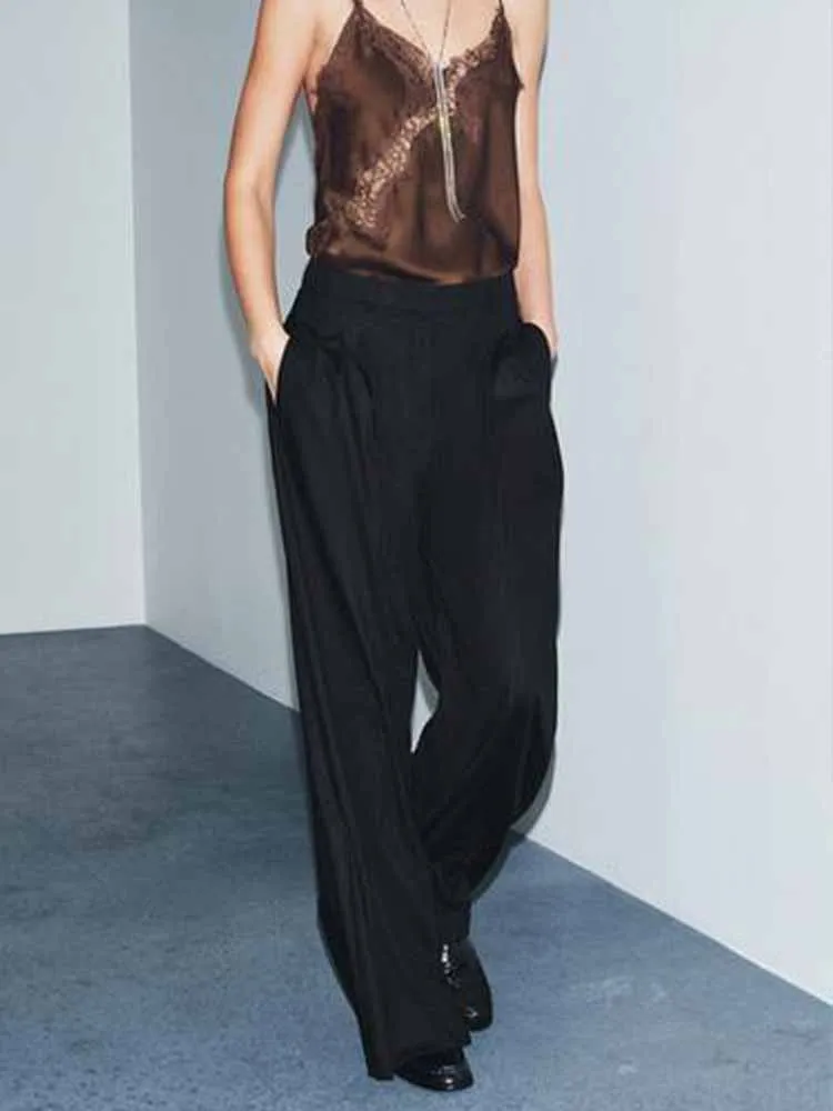 

Осенние новые поступления в европейском и американском стиле: модные и простые женские плиссированные широкие брюки с высокой талией.