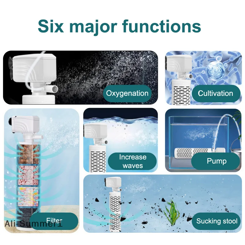 【E】3 في 1 مضخة فلتر حوض السمك خزان الأسماك الصامت غاطسة الهواء الأكسجين مهوية حوض السمك مضخة هواء تغيير المياه مضخة موجة صانع