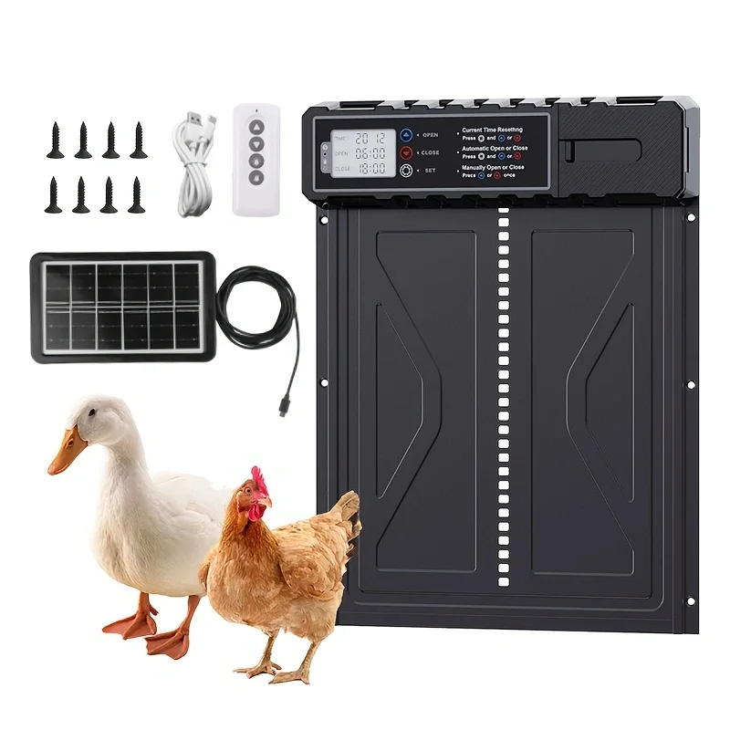 Automatic Chicken Coop Door Solar Powered with Timer, Remote Control, Anti-Pitch Aluminum Alloy Auto House Door for Chicken