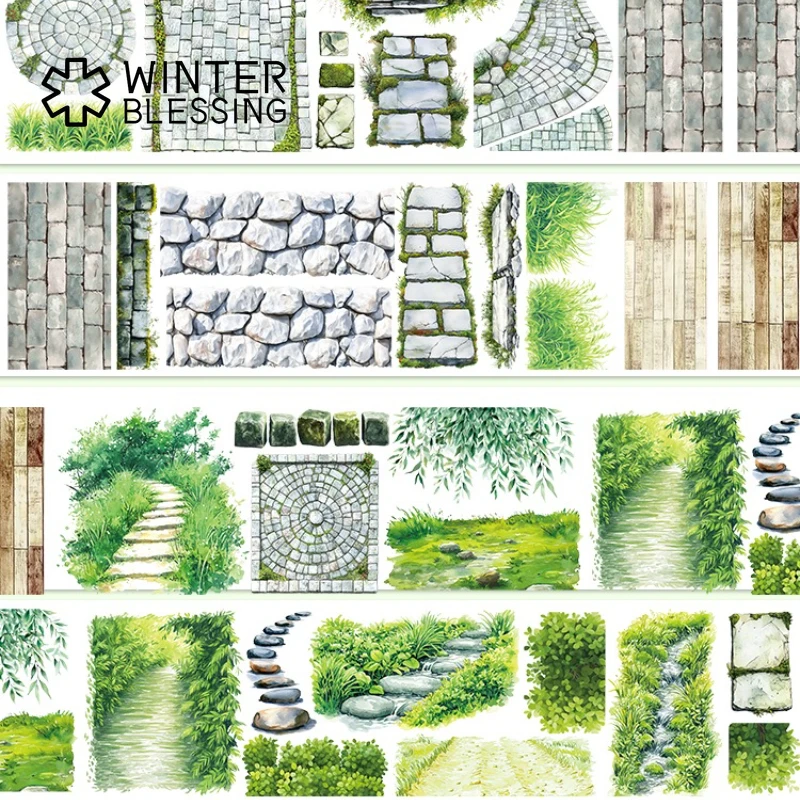 7 cm * 2 m/Rolle Grüne Pflanze Flagstone Straße PET Washi Tape Rasen Transparente Rolle Aufkleber Dekorative Band für Scrapbooking Journal