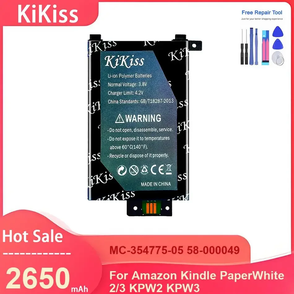 

KiKiss Tablet Battery For Amazon Kindle PaperWhite 2/3 KPW2 KPW3 ,MC-354775-05 58-000049 2650mAh Batteries ,with Tools