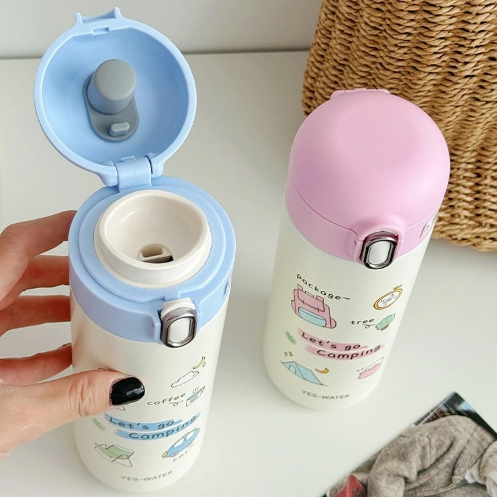 Termos MINISO z motywem kreskówkowym dla dzieci, bidon ze stali nierdzewnej, termos dla dzieci w stylu kempingowym, kubek do kawy/mleka z efektem skaczącego, prezent na Halloween