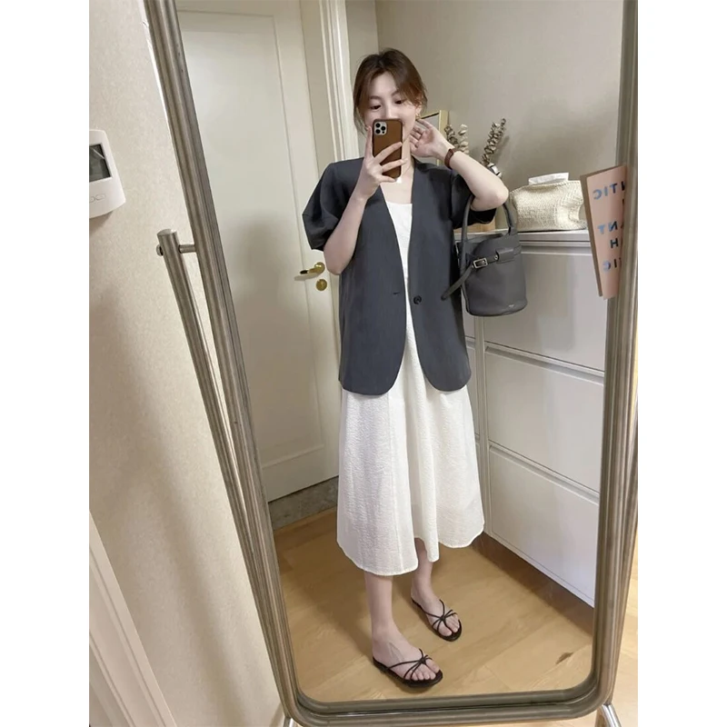 ay Bubble Sve Suit Jaet Damen Loose Oberbekleidung ort Sve Open Cardigan Casual Vielseitig Fem Faion Summer