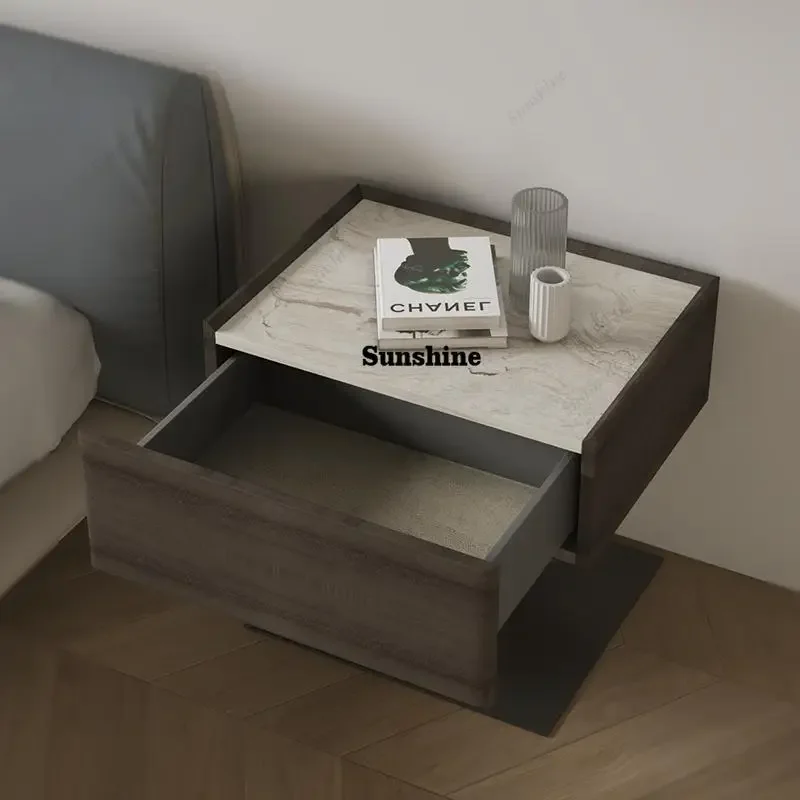 

TS Minimalist Solid Wood Nightstand, Designer Bedside Table with Natural Marble Top, One-Piece Cutting, Eco-Friendly,customize