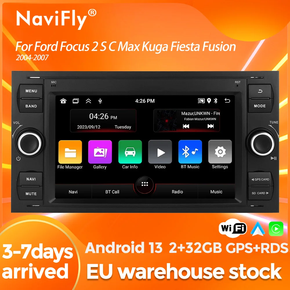 Android 13 Auto Wireless CarPlay Radio For Ford Focus 2 S C Max Kuga Fiesta Fusion 2004-2007 Auto Media RDS Video Player 32GB