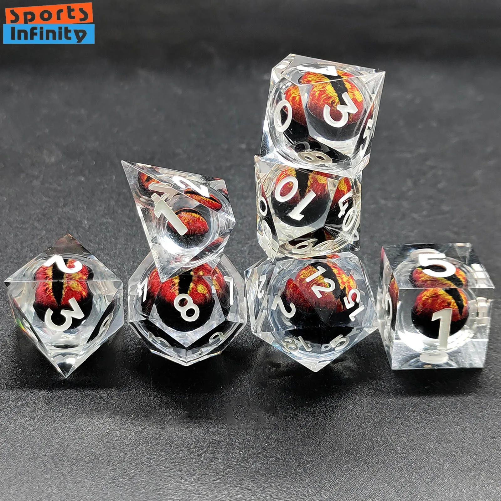 7PCS of Resin Longan Dice Mobile Liquid Core dnd Dice Set for DND TRPG COC Running Group Board Game Polyhedral Number Dice Kit