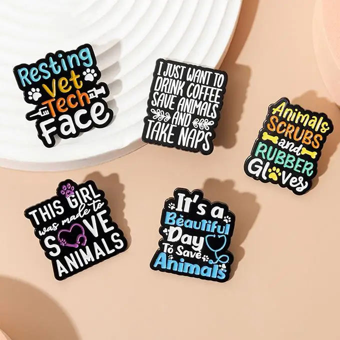 Let's Save Animals Enamel Pins Custom Quotes Slogan Brooches Volunteer Lapel Badges Dog Cat Paws Jewelry Gift for Kids Friends