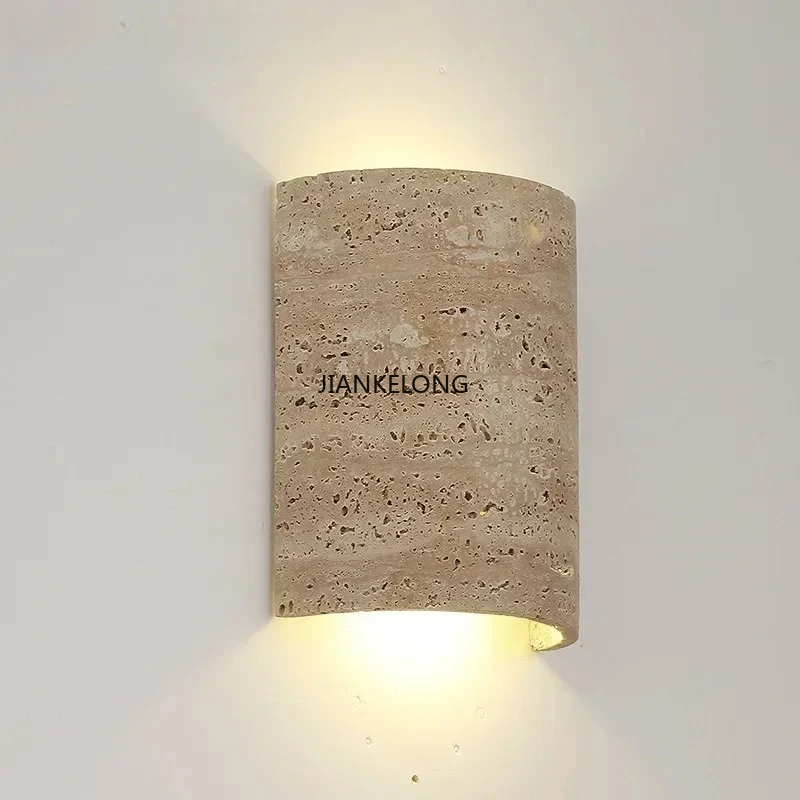 JKL Wabi-sabi StyleYellow Travertine الجدار مصباح الحجر الطبيعي الجدار الشمعدان لغرفة النوم ديكور المنزل في الهواء الطلق فناء أضواء LED #2