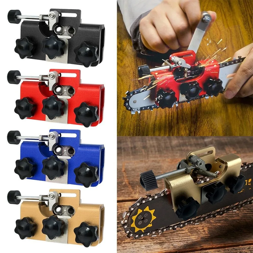 Portable Woodworking Chainsaw Sharpeners Manual Handheld Chain Sharpening Kit with 3 Grinding Head Durable