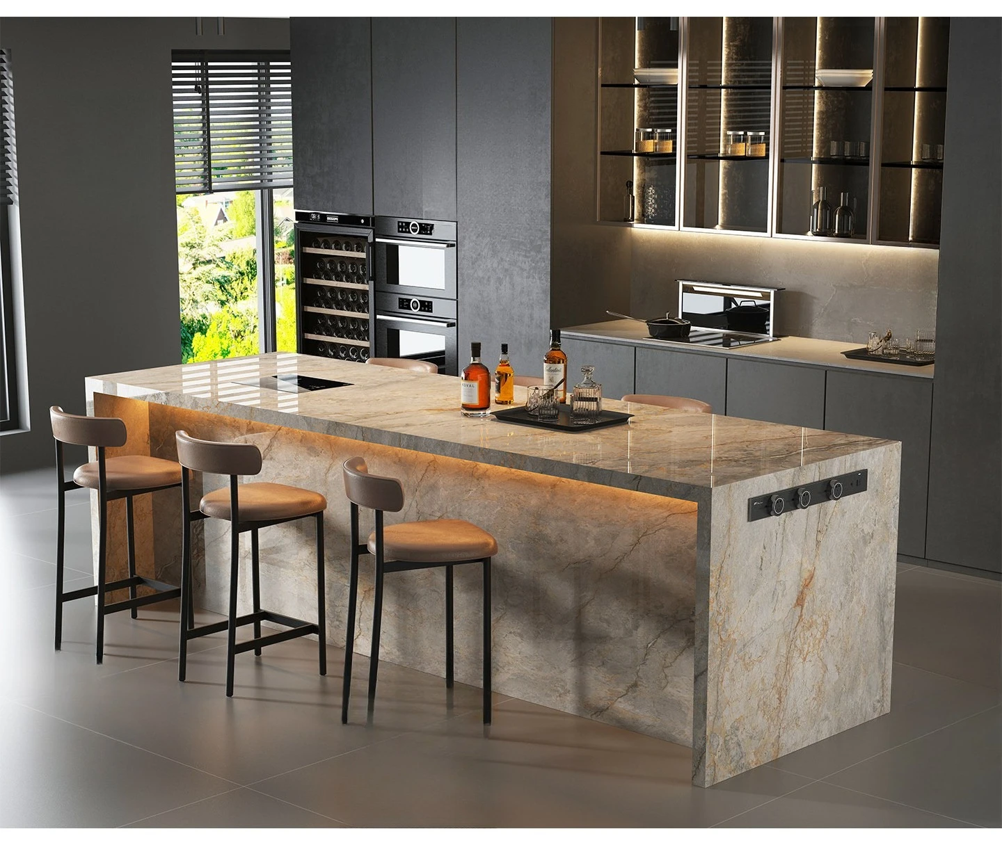 Square Solid Marble Island Countertop Thickened Stone Board Easy Clean for Household Kitchen & Outdoor BBQ Area