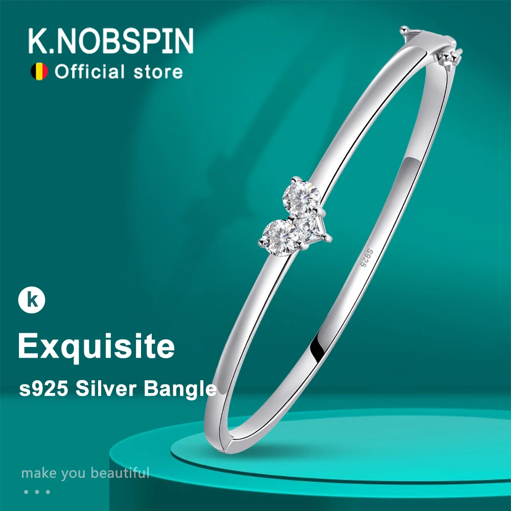 

KNOBSPIN Moissanite Bangles Elegant Women Diamond Solid s925 Silver GRA Certified Dainty Bracelet Fine Jewelry for 17-18cm Wrist