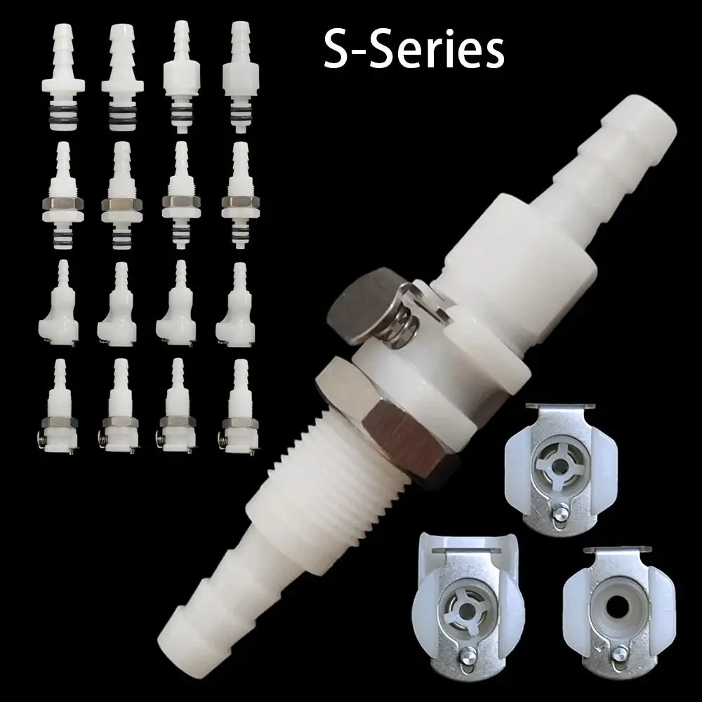 3/16 1/4 Hose Barb Valved Quick Coupler Disconnect Fitting Coupling S-sery Male Female Quick Shut-Off Hose Joint Tube Connector 