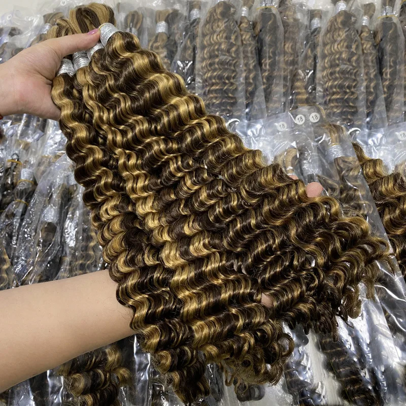 16-28 pollici onda profonda capelli umani sfusi per intrecciare i capelli Bulk doppio disegnato all'ingrosso birmano Boho trecce fasci di capelli umani senza trama