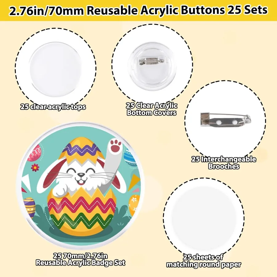 Happizza 25 peças de alfinetes de botão transparentes acrílicos 2.76 unidades, emblemas de botão diy, emblemas de botões de foto em branco personalizados para cra personalizado