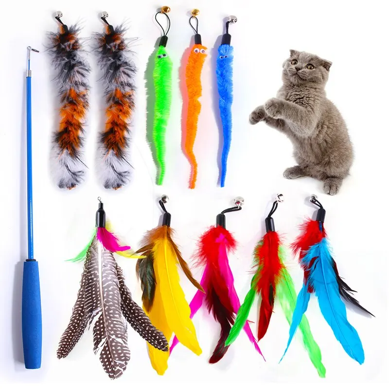 11st Vervanging Kat Veer Speelgoed Set Veer Vervangende Hoofd Intrekbare Kattenstok Kat Producten - afbeelding 2