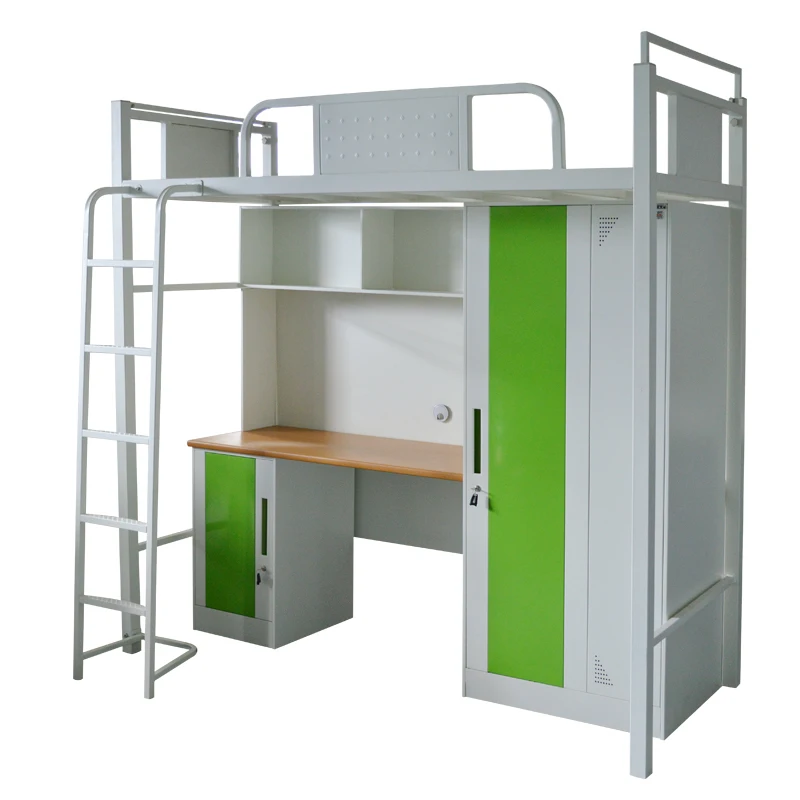 School Dormitory Apartment Metal Loft Bed Adult Bunk Bed With Wardrobe Desk And Shelf Customization view 4