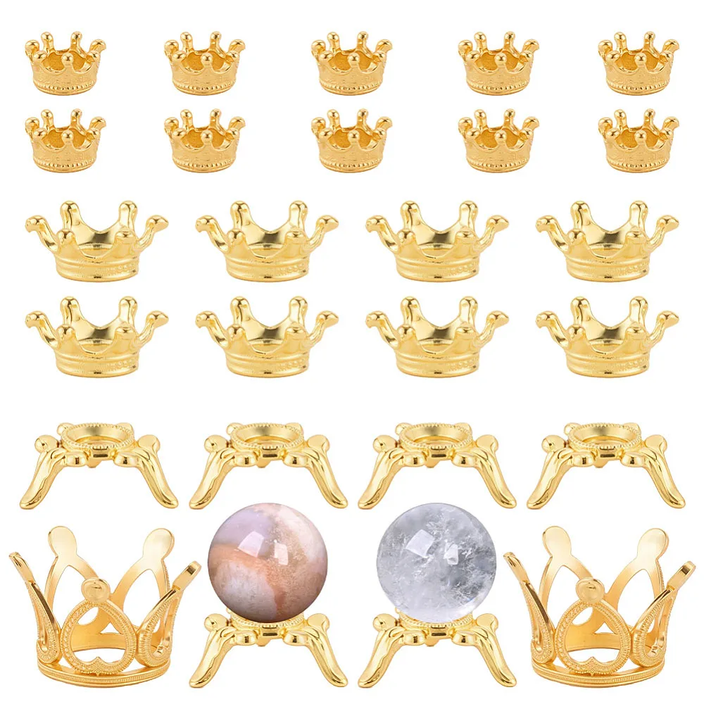 26 Pcs 4 Styles Metal Ball Stand Mini Crown Shaped Sphere Holders Egg Sphere Displays for Eggs Marbles Rocks Sphere Display