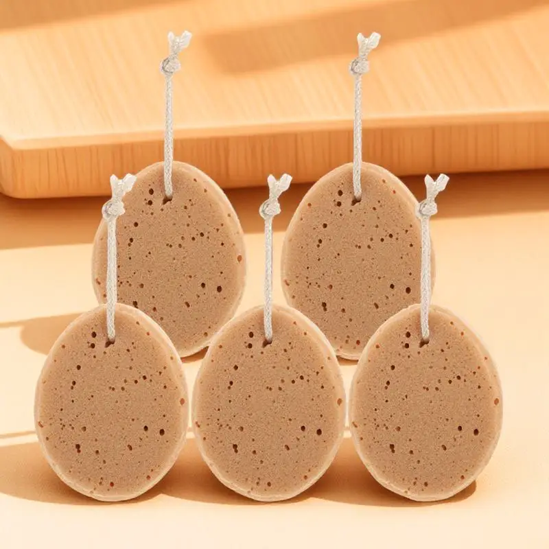 

Honeycomb Bath Sponge 5Pcs Natural Seaweed Cotton Shower Sponge Biodegradable for Adults with Hanging Rope Brown