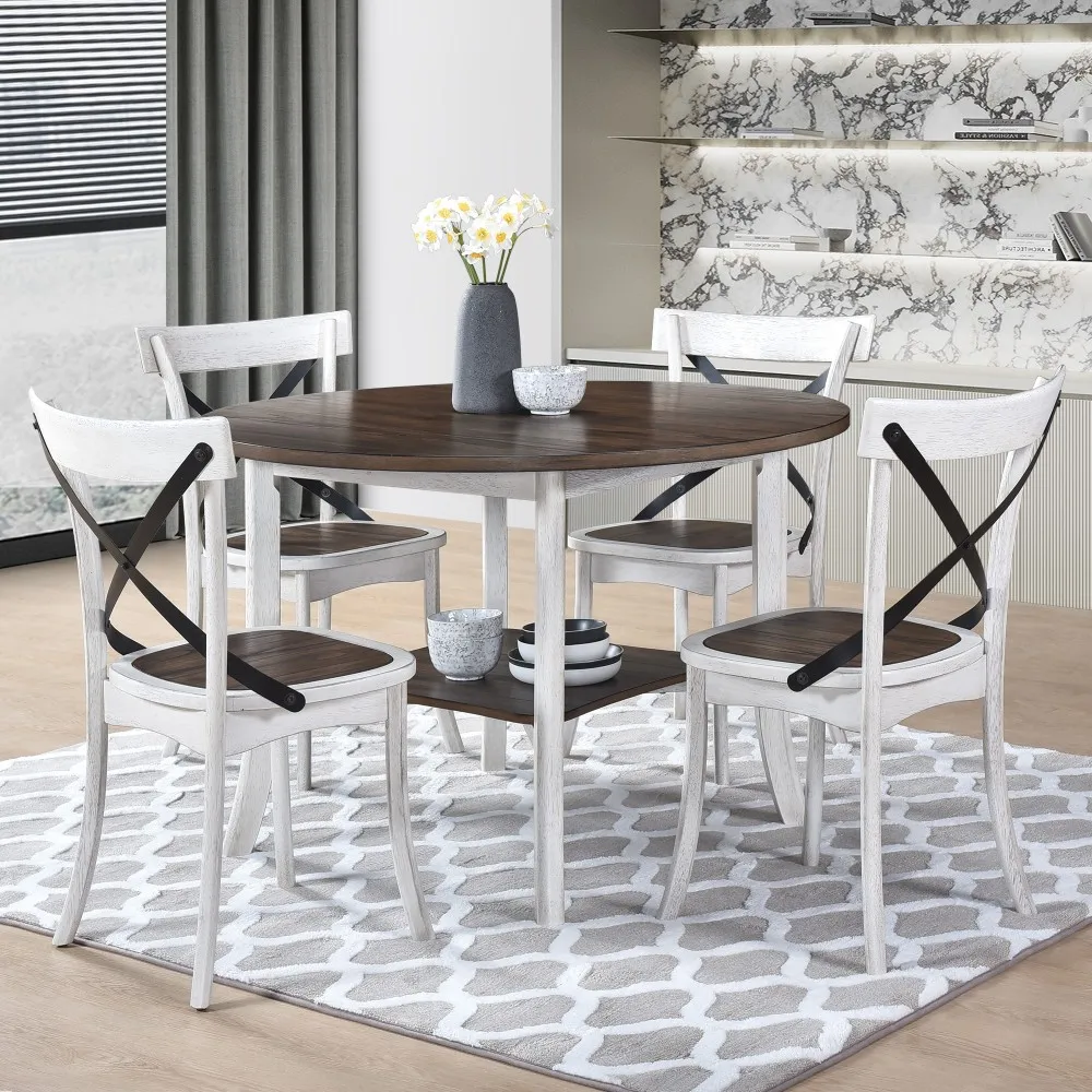 

Round Dining Furniture Set 1Table with 4 chair, Made from high-quality wood and composite materials for lasting durability