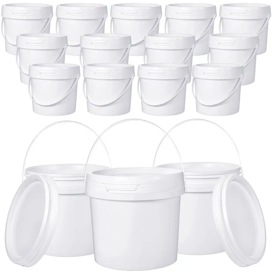 

16 Pcs 1 Gallon White Plastic Bucket with Handle and Lid Reliable Heavy Duty Barrel Pail Container Food Safe Bucket for Multipur