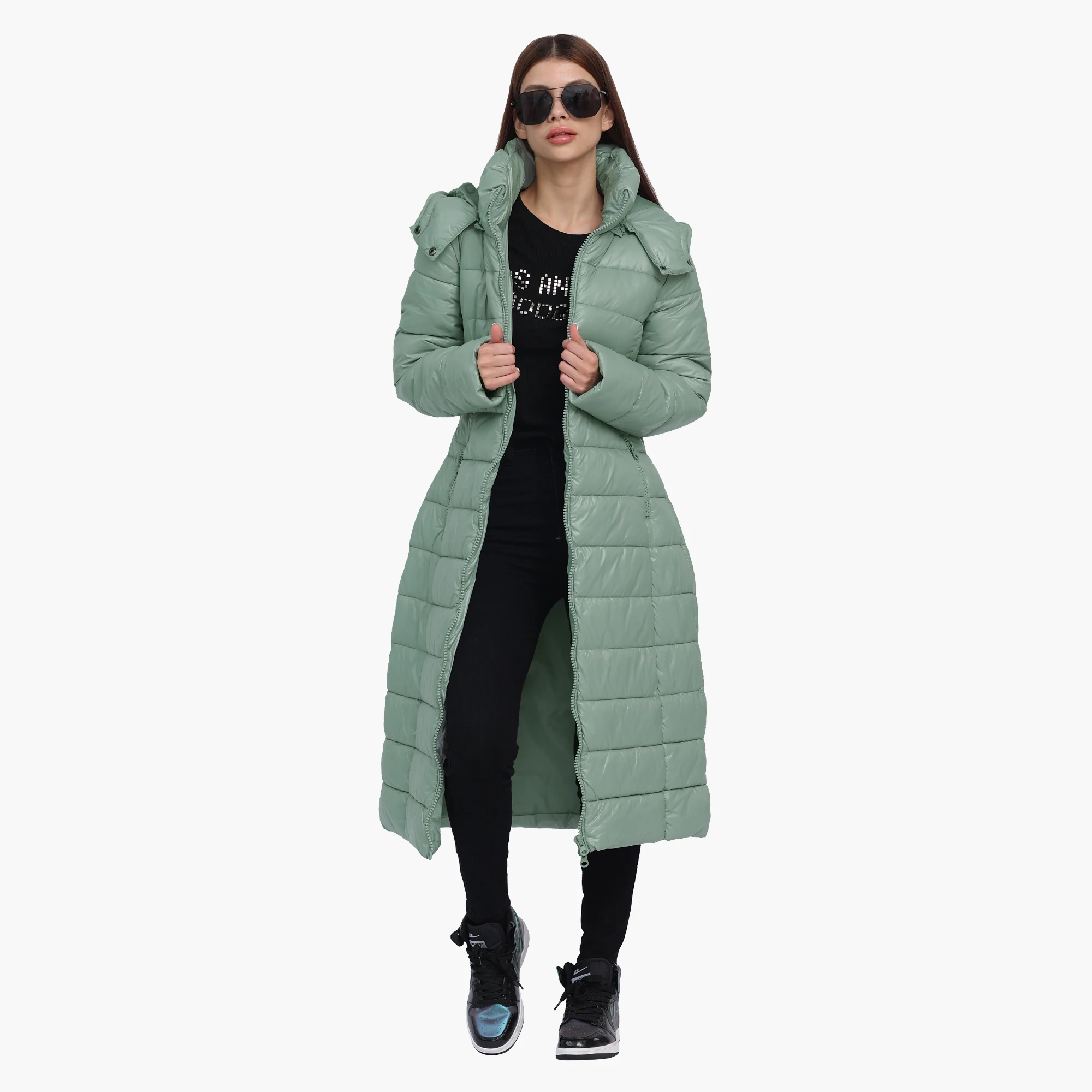 SANTELON Women Winter Thick Warm Extra Long Parka Over Knee Puffer Jacket Coat With Detachable Windproof Hood Fashion Outerwear