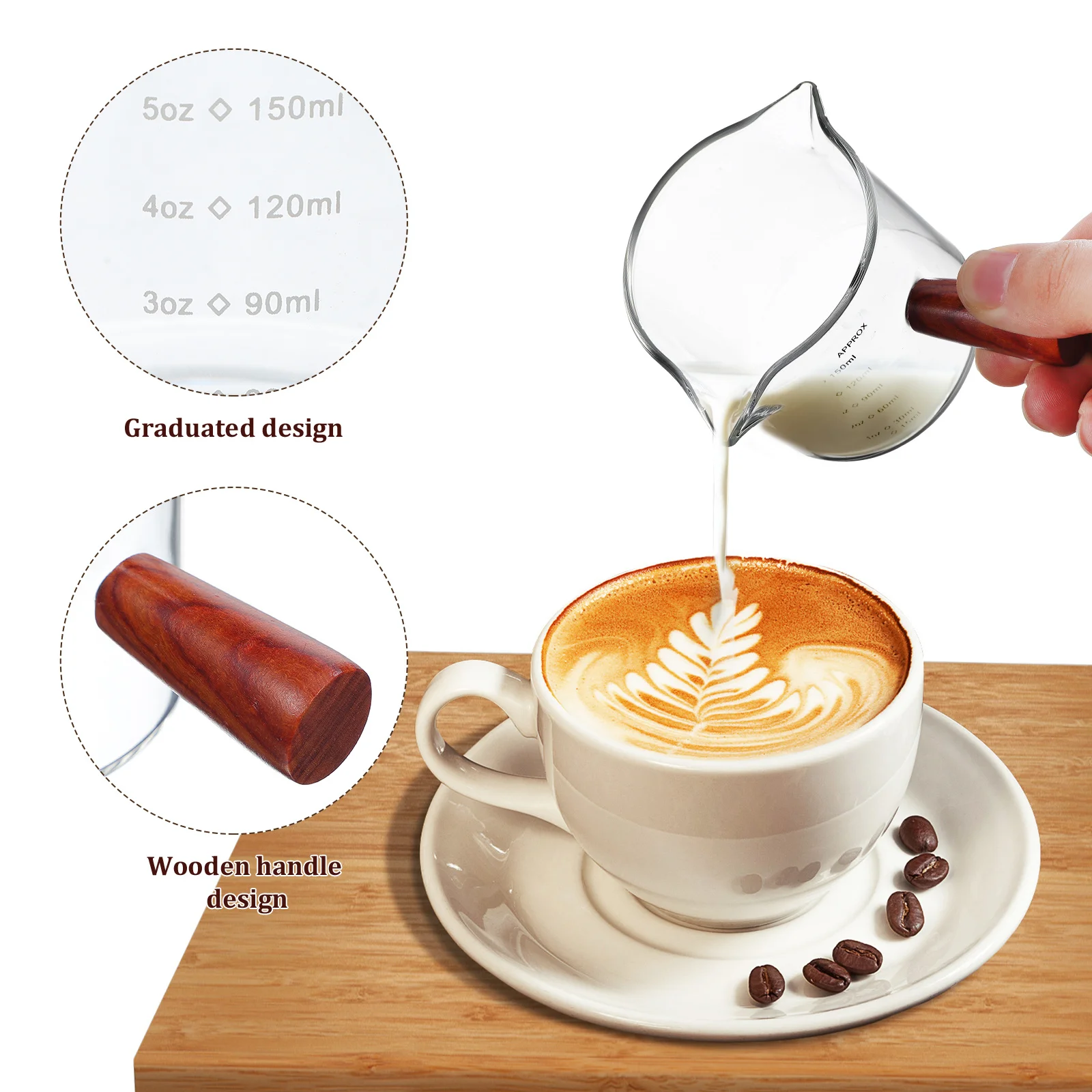 

2 Pcs Espresso Pouring Cup Coffee Cups Pitcher Dosing Measure Glass Milk Measuring