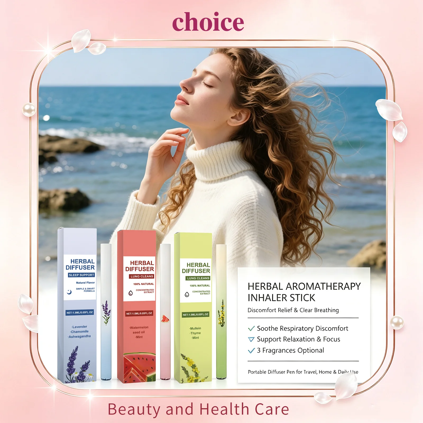 Aromatherapy Nasal Inhaler Stick Herbal Diffuser Pen Portable Clear Breathing Relax Focus Sleep Travel Aid Freshen Fragrance Pen