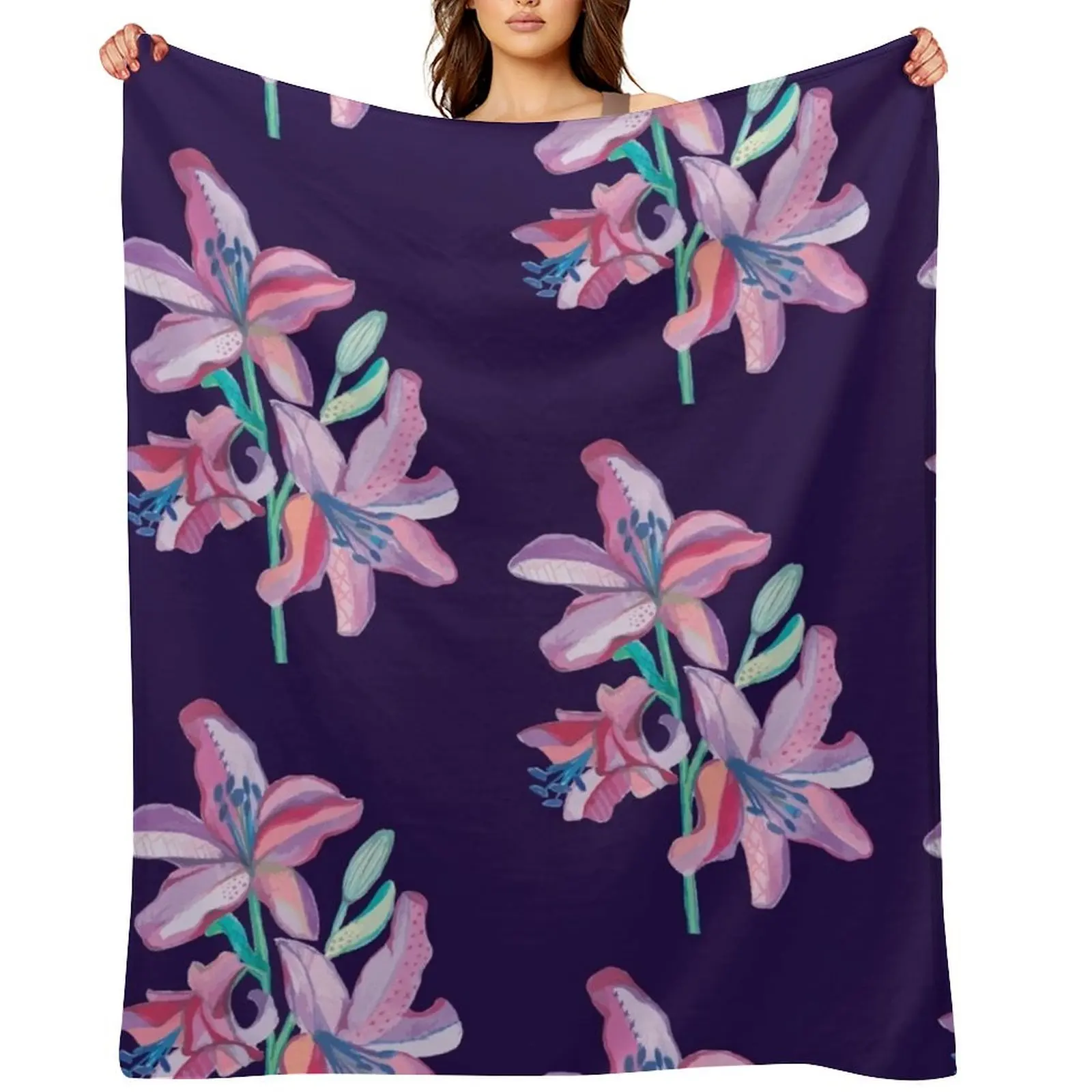 

Lily Flower Artwork Throw Blanket Plaid on the sofa For Sofa Thin Blankets Sofas Of Decoration Cute Blankets