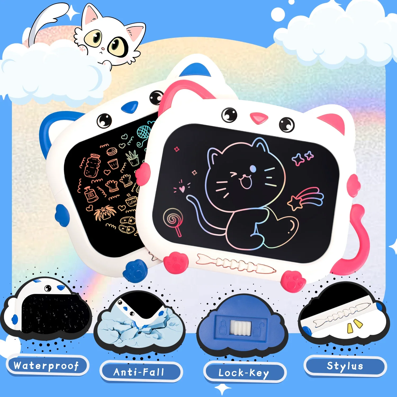 Planche à dessin LCD chat, tablette d'écriture, tableau noir magique, outil de peinture artistique, jouets pour enfants, jeu de cerveau, cadeau d'anniversaire pour enfant