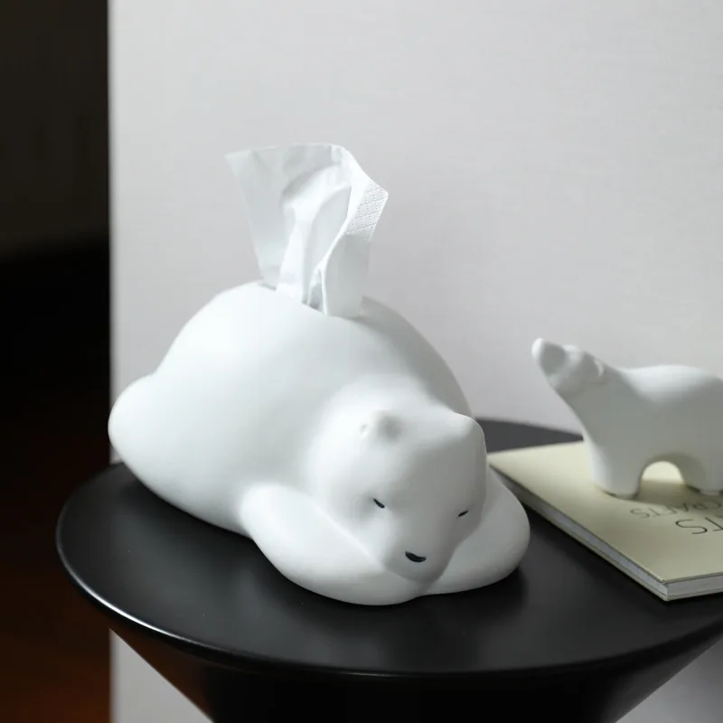 Creative Ceramic Animal Tissue Box - Cute Panda/Polar Bear Design Living Room Desktop Decoration Household Napkin Holder
