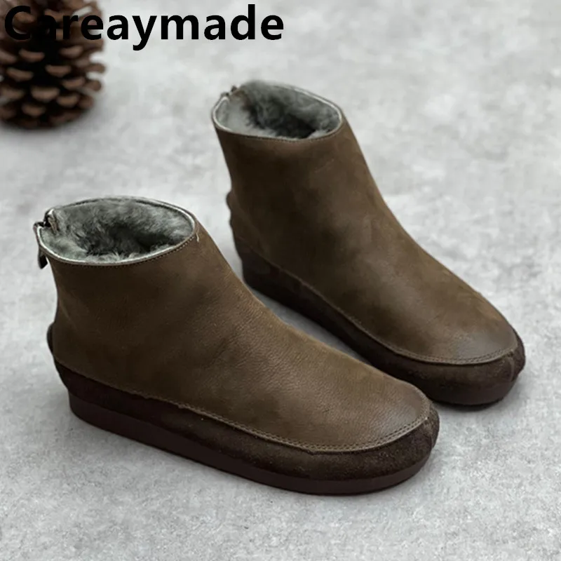 Careaymade-Genuine Leather Women\'s Boots Fashion Winter/Spring wool warm After Zipper British handmade Women single Short Boots